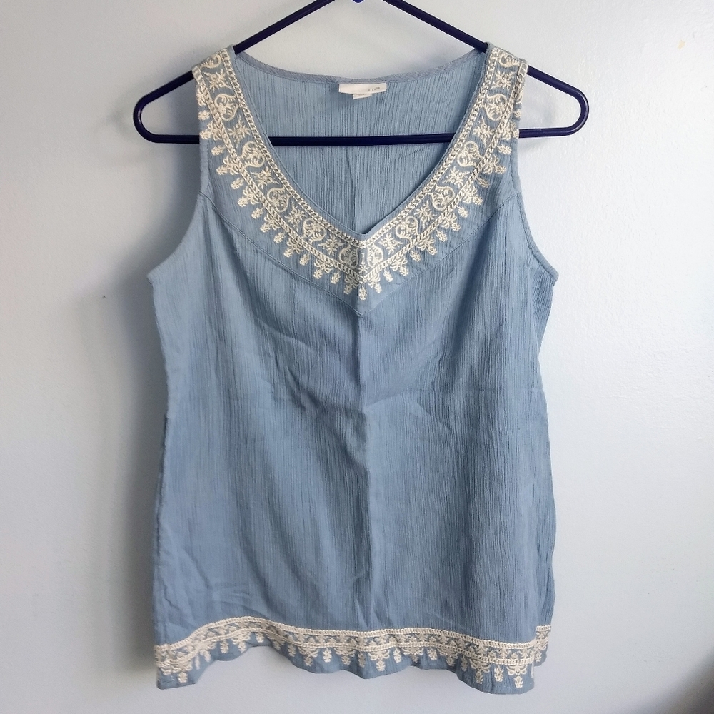 J. Jill Pale Blue Embroidered V-Neck Top